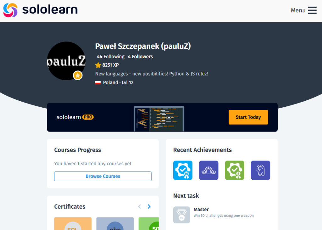 Mój profil na Sololearn